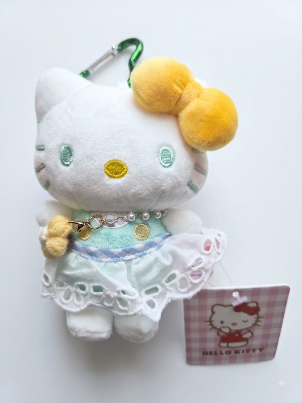 Sanrio Hello Kitty Plush Keychain - White, Yellow & Mint Outfit